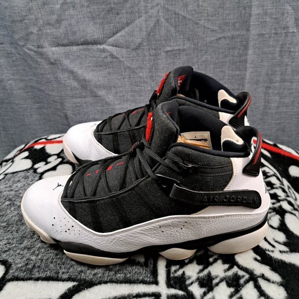 %Size 12 Nike Air Jordan 6 Rings Black White Gym Red 322992-012 Men AJ15